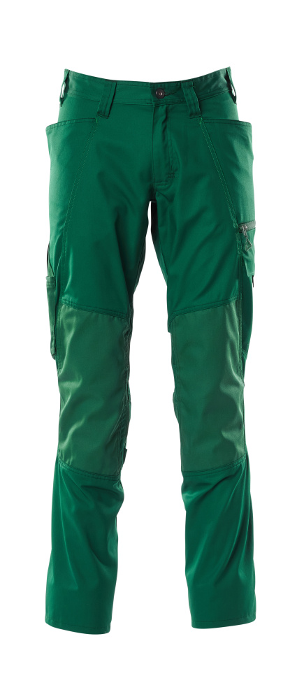 MASCOT® ACCELERATE Hose mit Knietaschen in Grün, robuste Arbeitsbundhose mit vielen Taschen und verstärkten Kniebereichen, Größe 82C52