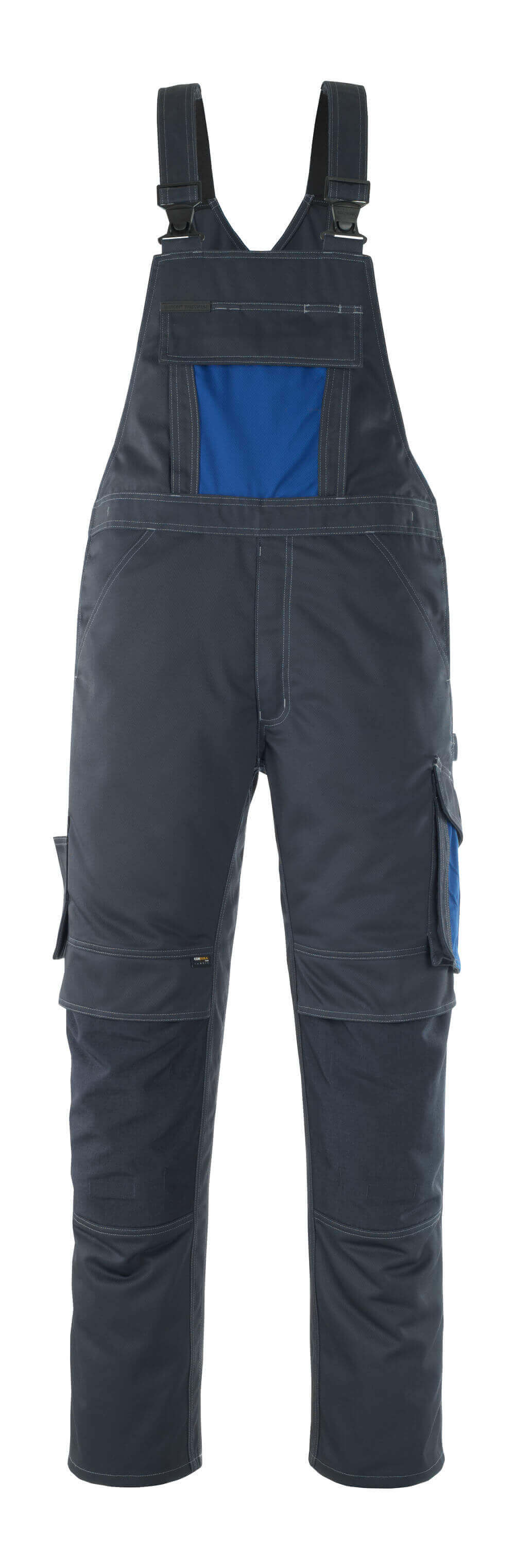 MASCOT® Leipzig UNIQUE Latzhose mit Knietaschen, robuste Arbeitslatzhose in Kornblau/Schwarzblau, Größe 82C68, mit vielen Taschen