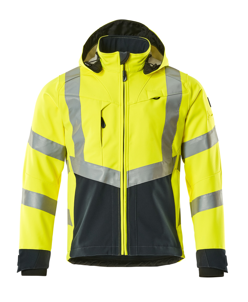 MASCOT® Blackpool SAFE SUPREME Softshelljacke in Hi-vis Gelb/Schwarz mit Reflexstreifen, zweifarbige Winterwarnschutzjacke für hohe Sichtbarkeit in Größe M