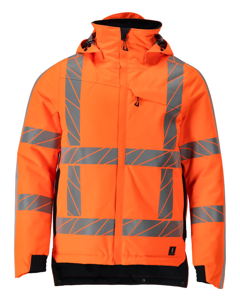 MASCOT® ACCELERATE SAFE Winterjacke in fluoreszierendem Hi-Vis Orange mit Reflexstreifen, Kapuze und CLIMASCOT®-Isolierung, atmungsaktiv, wind- und wasserdicht