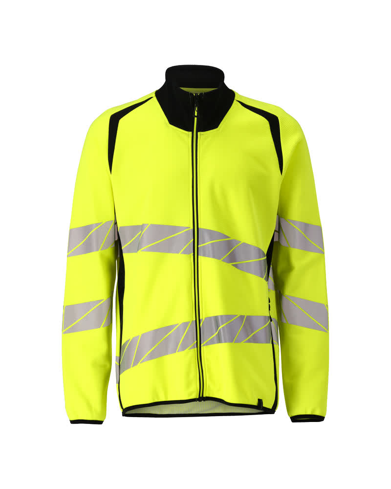 MASCOT® ACCELERATE SAFE Sweatshirt mit Reißverschluss in fluoreszierendem Gelb/Schwarz, zweifarbige Warnschutzbekleidung mit reflektierenden Streifen, Größe 2XL