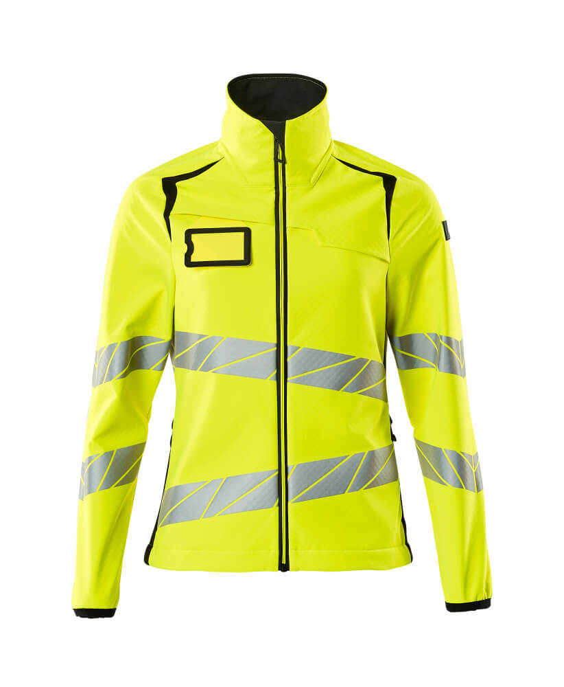 MASCOT® ACCELERATE SAFE Softshelljacke in Damenpassform, zweifarbige Hi-Vis Warnschutzjacke in Gelb/Schwarz mit reflektierenden Streifen, Größe 2XL