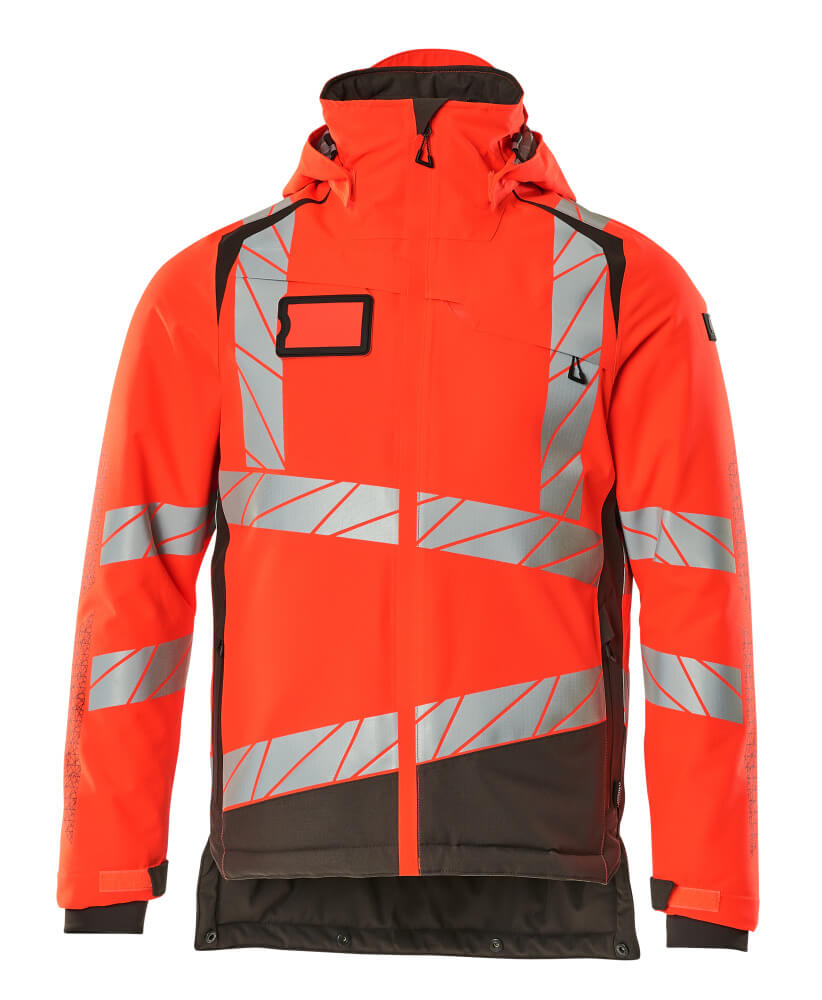 MASCOT® ACCELERATE SAFE Winterjacke in Hi-Vis Rot/Dunkelanthrazit, Größe 2XL, zweifarbige Winterwarnschutzjacke mit Reflexstreifen für hohe Sichtbarkeit im Straßen- und Baustelleneinsatz