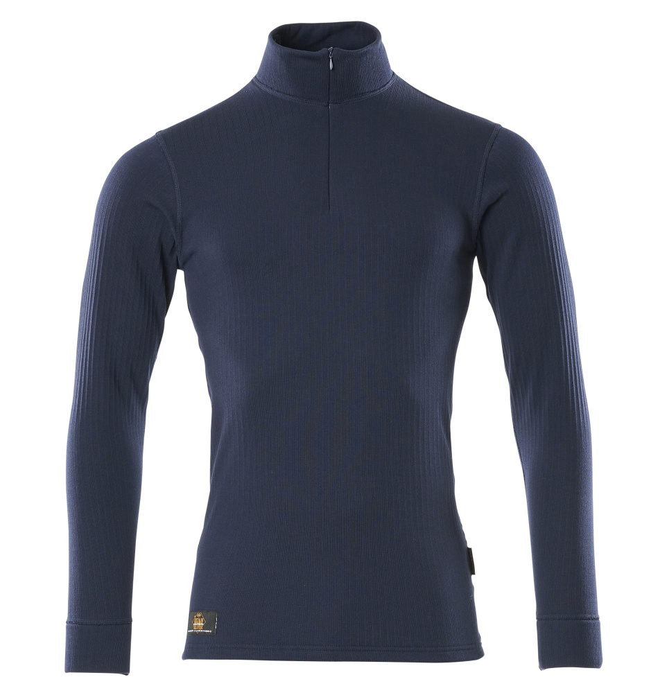MASCOT® Ludvika CROSSOVER Funktionsshirt aus Thermax®, marinefarbenes Langarm-Unterhemd mit Stehkragen und kurzem Reißverschluss, wärmeisolierend und feuchtigkeitstransportierend