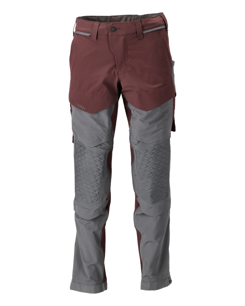 MASCOT® CUSTOMIZED Arbeitshose mit Knietaschen in Nussbraun und Grau, robuster Stretch, verstärkte Knie, Modell 82C47