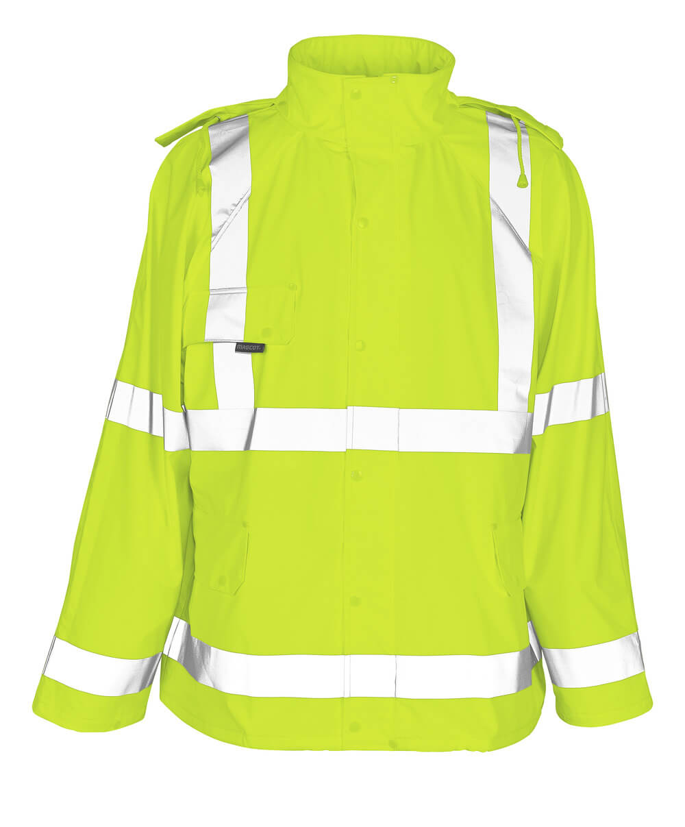 MASCOT® Feldbach SAFE AQUA Regenjacke in Hi-Vis Gelb, Größe 2XL, einfarbige Warnschutzbekleidung mit reflektierenden Streifen für hohe Sichtbarkeit im Regen