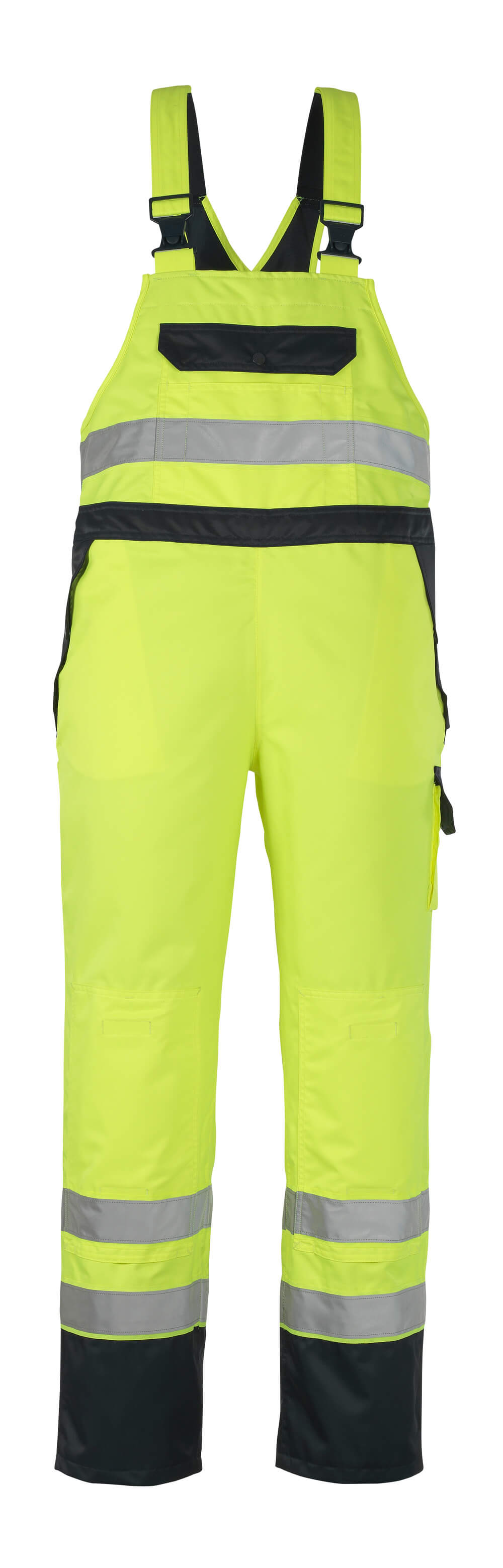 MASCOT® Wels SAFE IMAGE Überziehlatzhose in fluoreszierend Gelb/Marine mit Reflexstreifen, atmungsaktiv, wind- und wasserdicht, mit Latztasche und verstellbaren Trägern