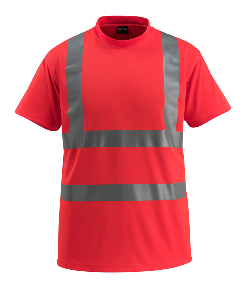 MASCOT® Townsville SAFE LIGHT T-Shirt, fluoreszierend in Rot mit vertikalen und horizontalen Reflexstreifen, atmungsaktives 100% Polyester für Warnschutzarbeiten