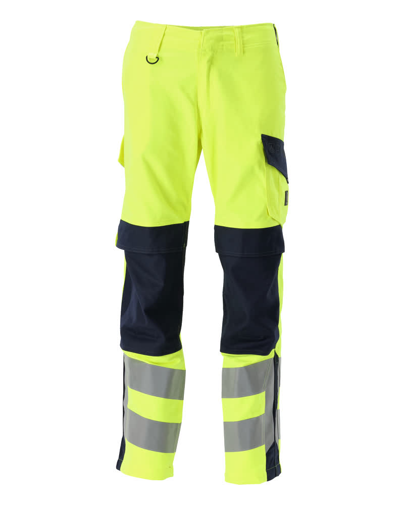 MASCOT® Arbon MULTISAFE Arbeitshose mit Knietaschen in hi-vis Gelb/Schwarzblau, antistatisch, flammhemmend, mit Reflexstreifen und ergonomischen Beinen