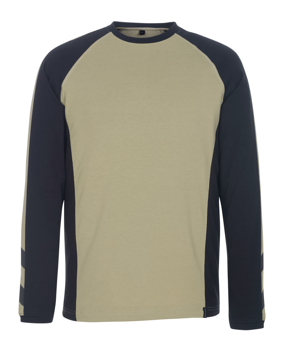 MASCOT® Bielefeld UNIQUE Langarmshirt in Hellkhaki/Schwarz, Größe 2XL, langlebige Arbeitsbekleidung mit langen Ärmeln