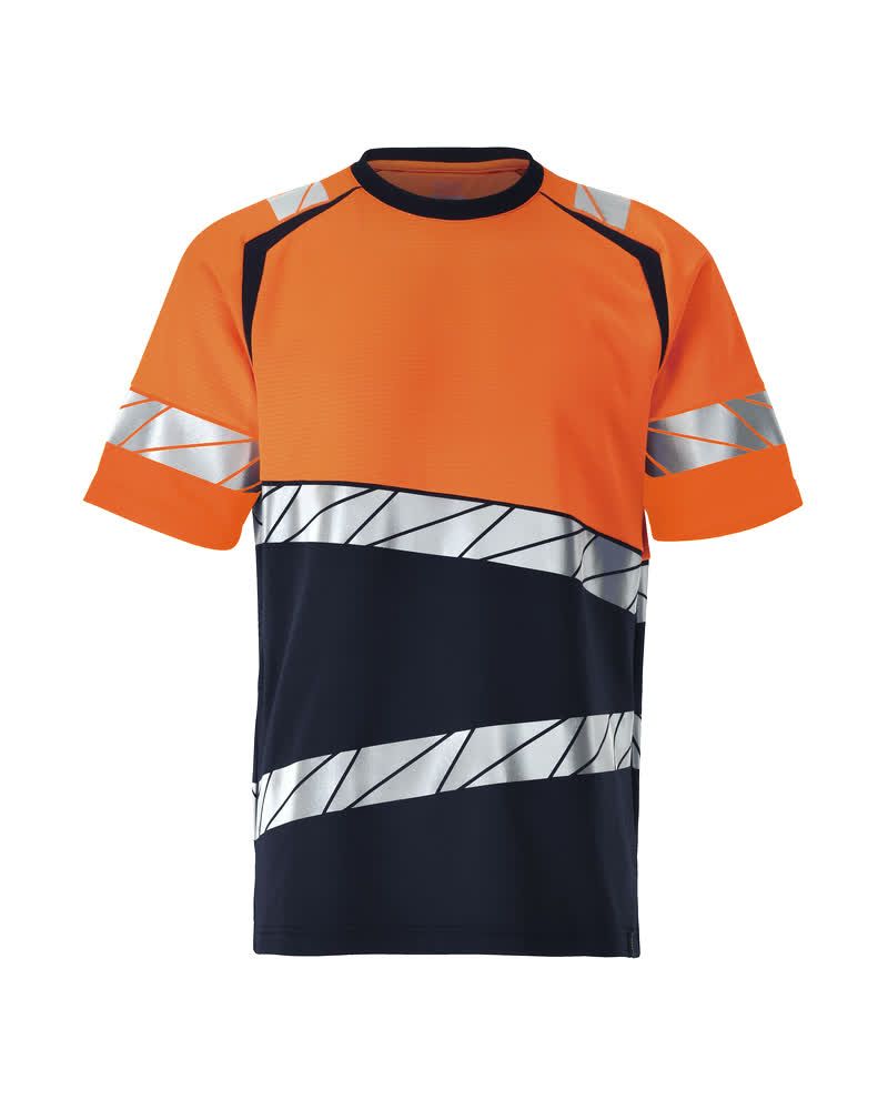 MASCOT® ACCELERATE SAFE Warnschutz T-Shirt in Schwarzblau/Hi-vis Orange, zweifarbiges Funktionsshirt mit elastischen Reflexstreifen und moderner, körpernaher Passform
