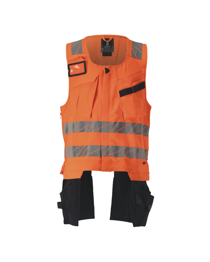 MASCOT® ACCELERATE SAFE Werkzeugweste in fluoreszierendem Orange mit reflektierenden Streifen, Stretchgewebe, Reißverschluss, abnehmbaren Hängetaschen und praktischen Brust- und Handytaschen in Größe 2XL