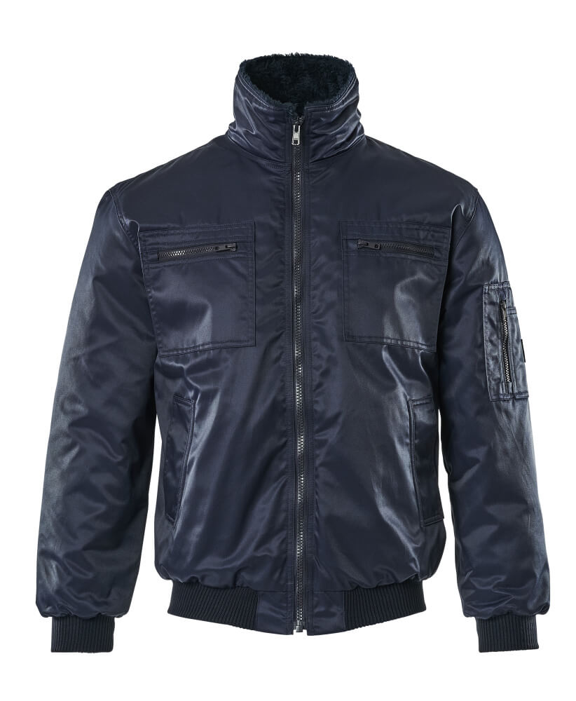 MASCOT® Alaska ORIGINALS Pilotjacke in Marine, wasserabweisende Winter-Arbeitsjacke aus Bearnylon mit Kunstpelzfutter, Reißverschlusstaschen und Rippbündchen