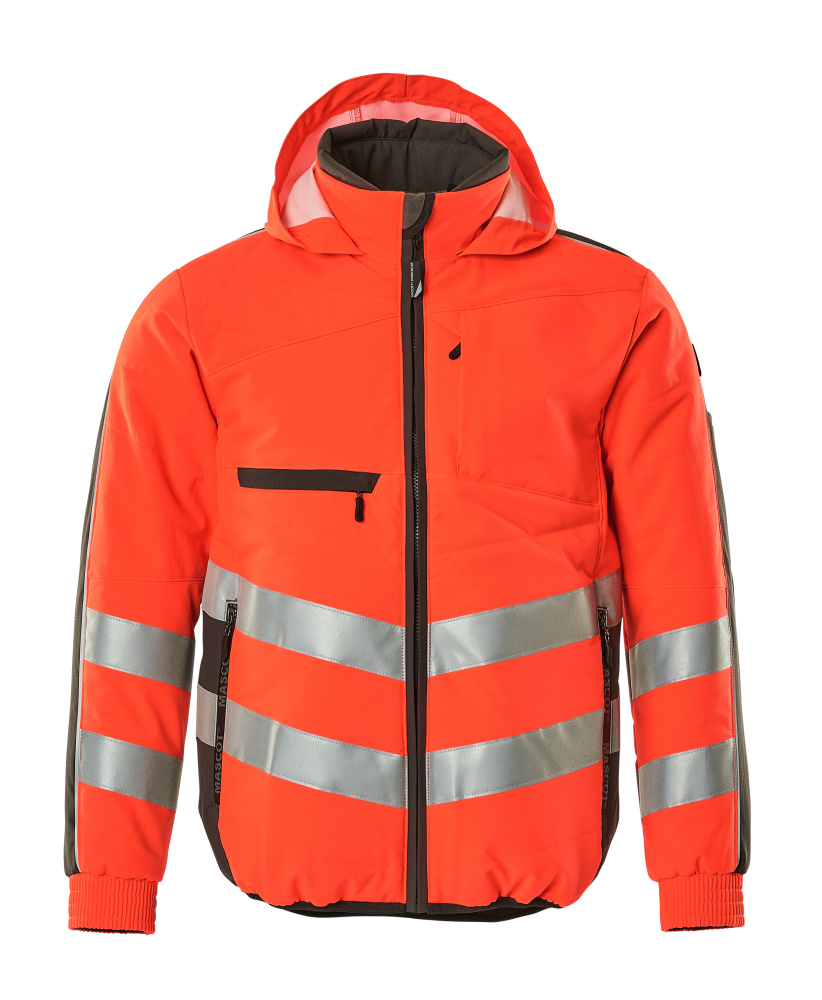 MASCOT® Dartford SAFE SUPREME Jacke in Hi-Vis Rot/Dunkelanthrazit, zweifarbige Winterwarnschutzjacke mit Reflexstreifen, Größe 2XL