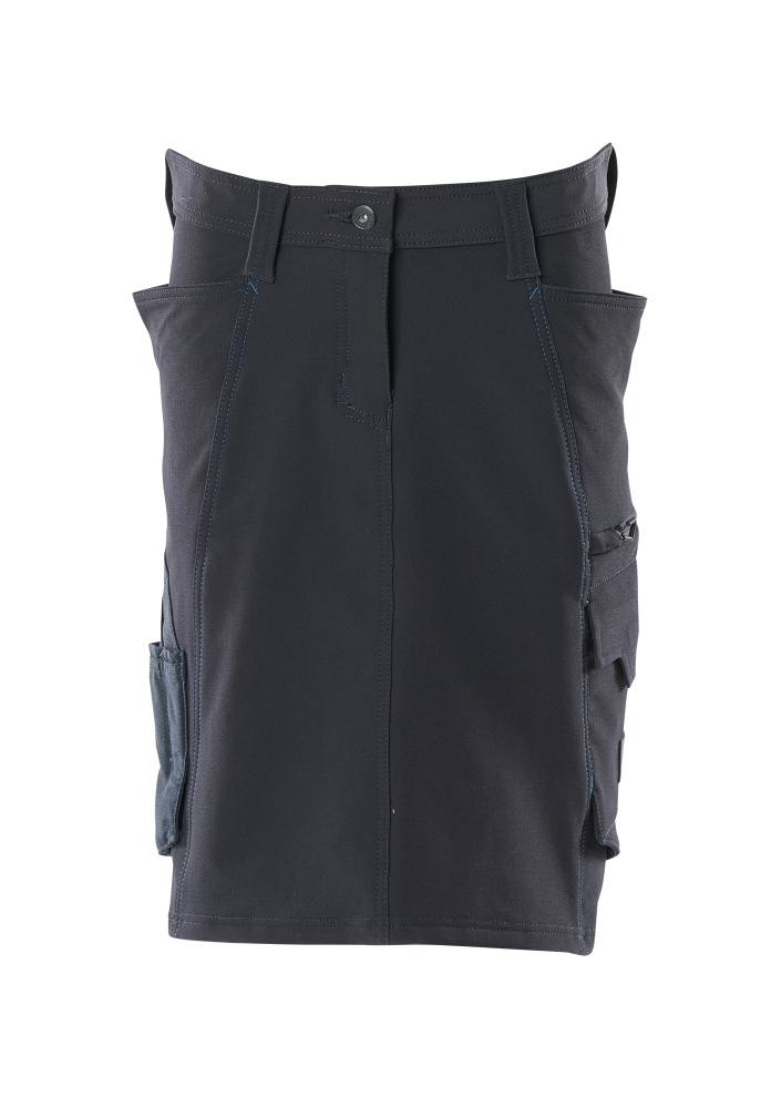 MASCOT® ACCELERATE Rock in Damenpassform Pearl Fit, schwarzblauer Arbeitsrock mit Stretchgewebe, Gürtelschlaufen, Schenkeltasche, Handyfach, Zollstocktasche aus CORDURA® und wasserabweisendem Finish