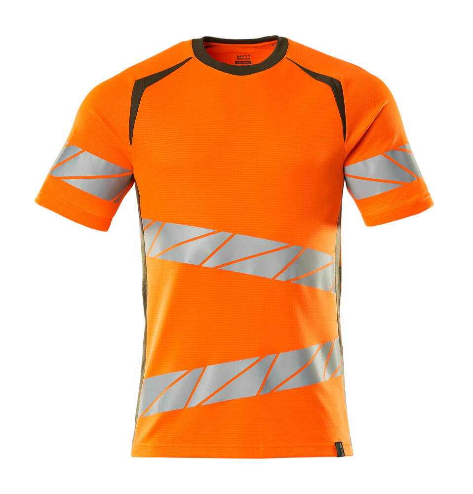 MASCOT® ACCELERATE SAFE Warnschutz-T-Shirt in Hi-Vis Orange mit reflektierenden Streifen, zweifarbige Arbeitskleidung in Grösse L