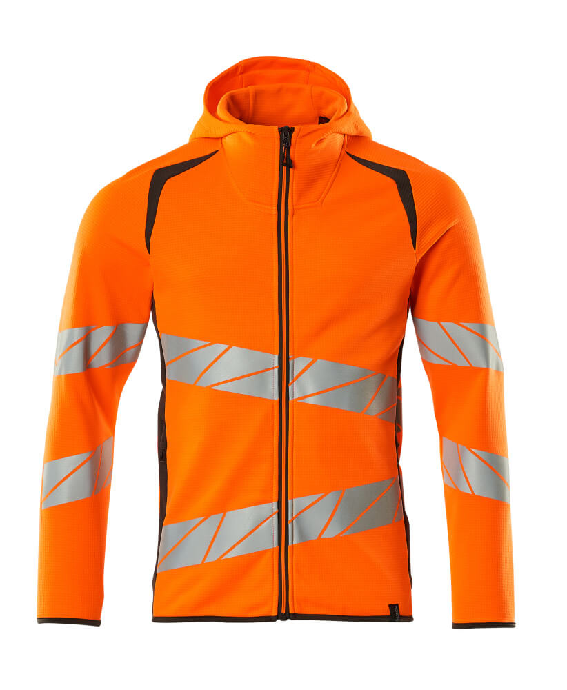 MASCOT® ACCELERATE SAFE Kapuzenpullover mit Reißverschluss in fluoreszierendem Hi-Vis Rot mit reflektierenden Streifen, zweifarbige Warnschutzjacke in Größe 3XL