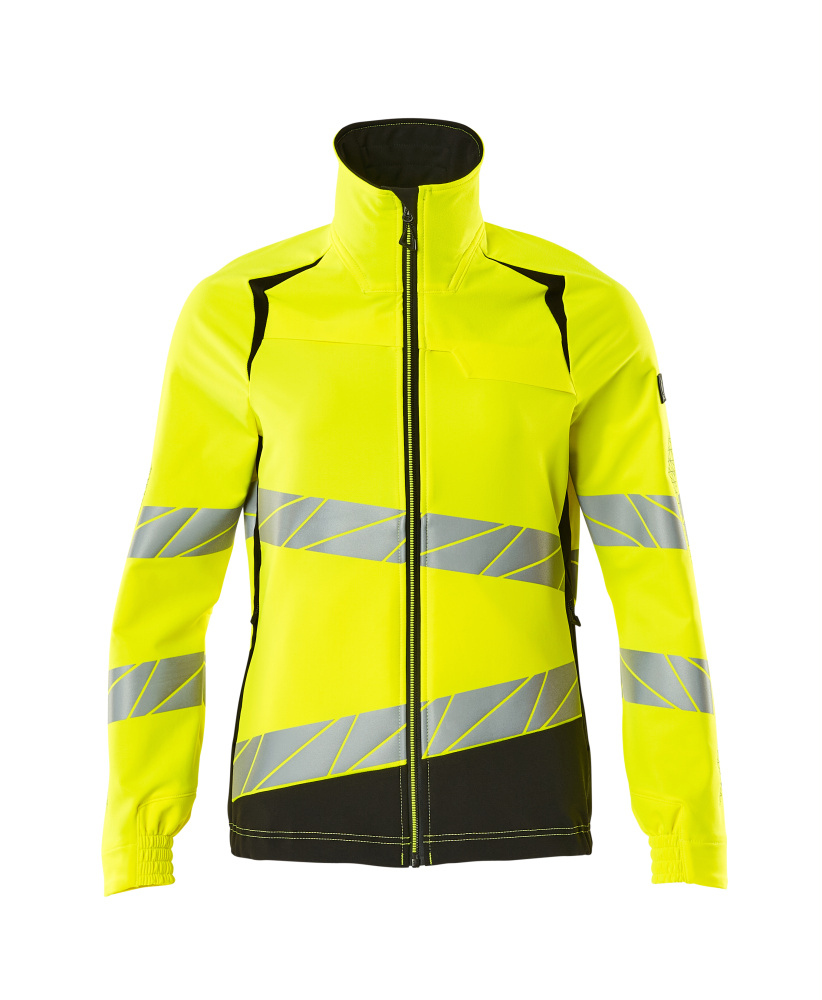 MASCOT® ACCELERATE SAFE Jacke in Damenpassform, zweifarbige Warnschutzjacke in Hi-vis Gelb/Schwarz mit Reflexstreifen, Größe 2XL, Frontansicht