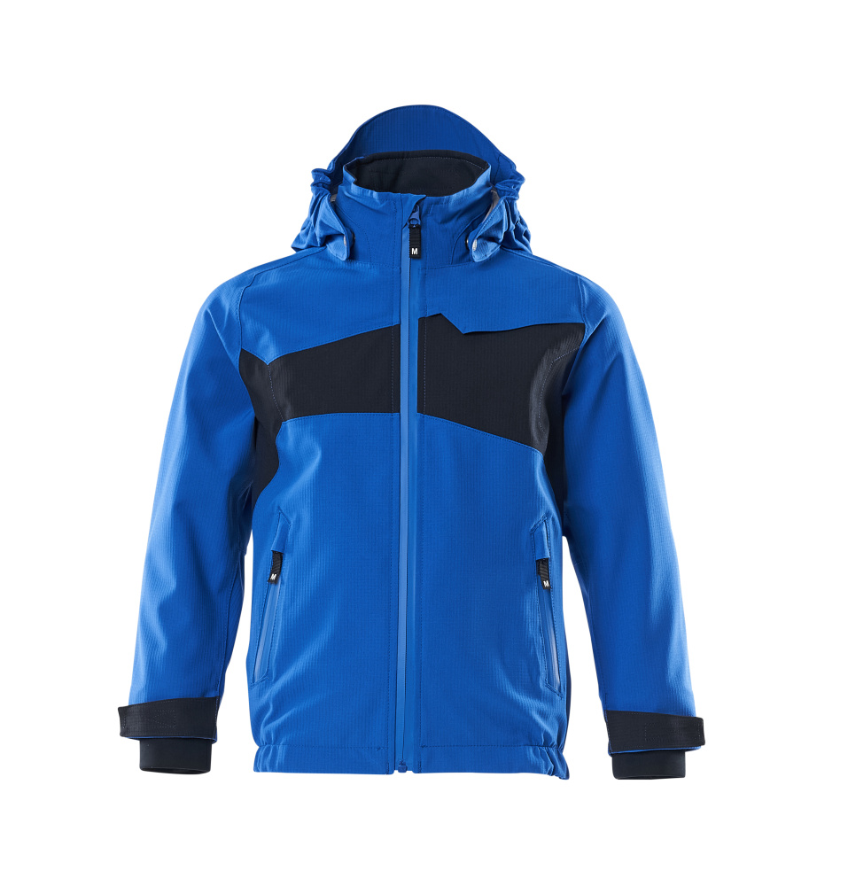 MASCOT® ACCELERATE Hardshelljacke für Kinder in Azurblau/Schwarzblau, wind- und wasserdichte Kinderjacke mit Kapuze, Größe 104