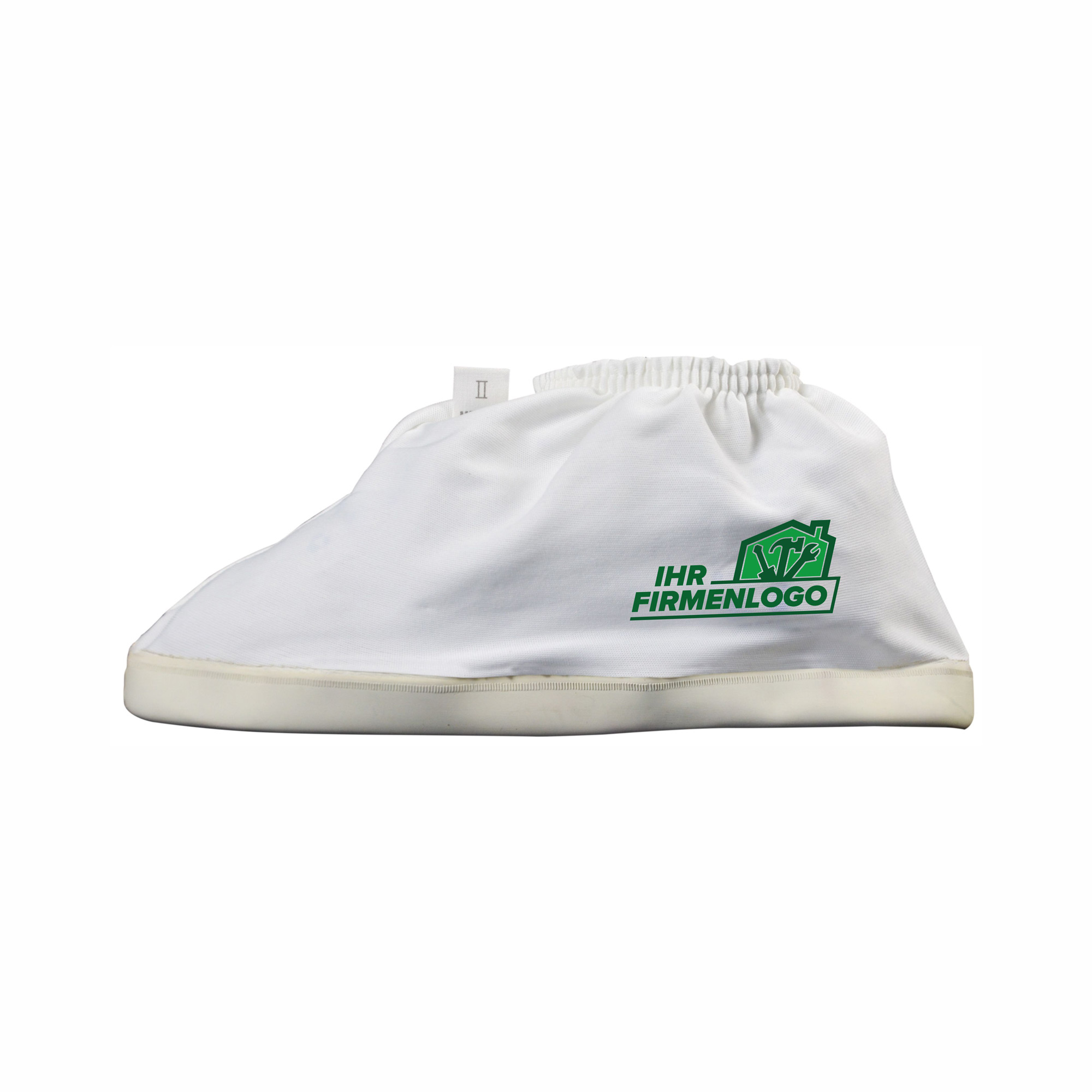 Sauber Überschuh weiß mit rutschfester Sohle und Firmenlogo