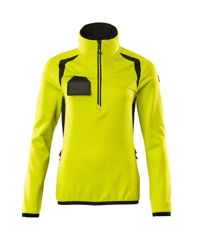 MASCOT® ACCELERATE SAFE zweifarbige Warnschutz-Fleecejacke für Damen mit kurzem Reißverschluss in Hi-Vis Gelb/Schwarz, Größe 2XL