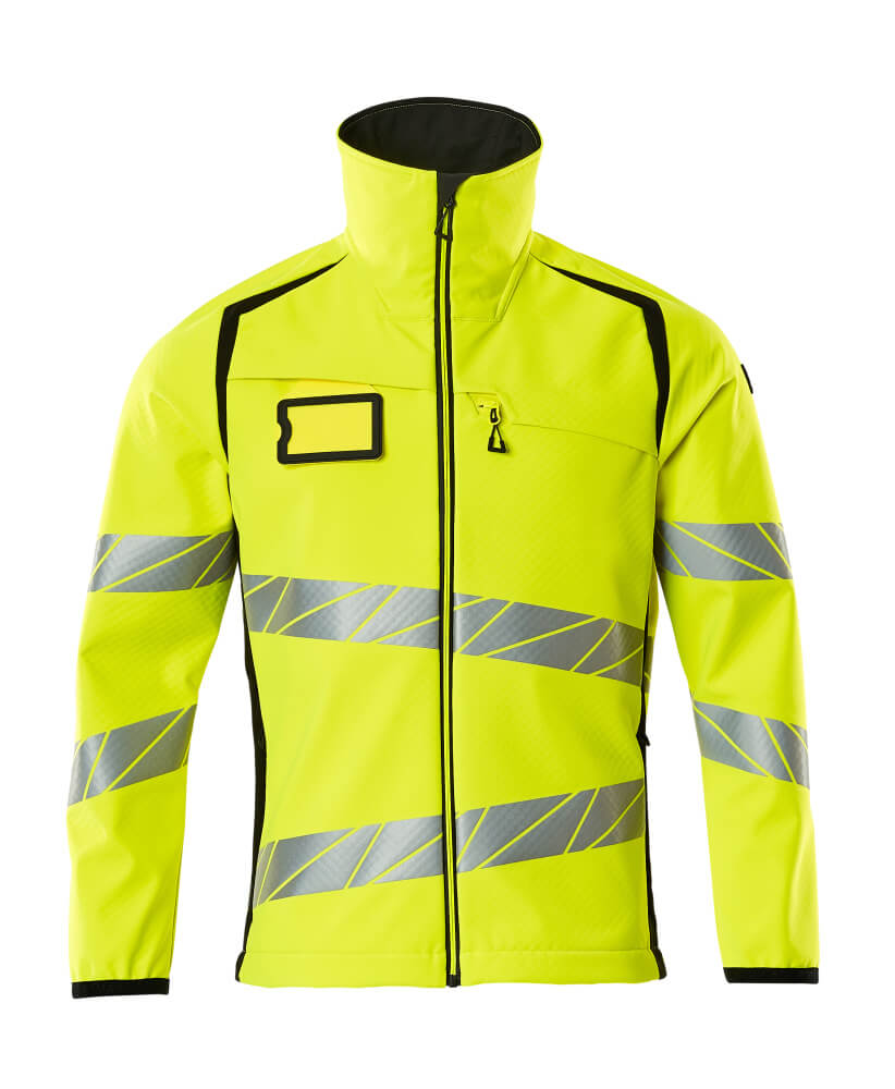 MASCOT® ACCELERATE SAFE Softshelljacke in Hi-Vis Gelb/Dunkelpetroleum mit Reflexstreifen, zweifarbige Winterwarnschutzjacke für hohe Sichtbarkeit