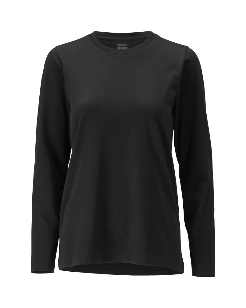 MASCOT® CROSSOVER Langarmshirt für Damen in Vollschwarz, Arbeitsbekleidung mit Damenpassform, Frontansicht, Größe 2XLONE