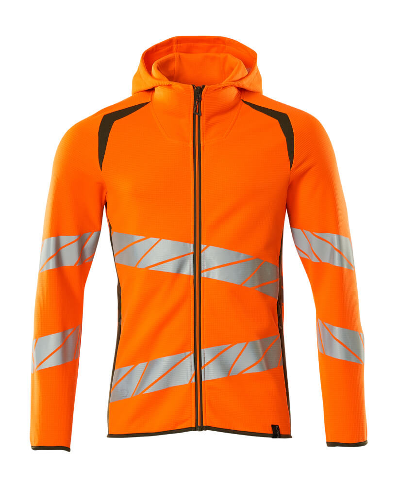 MASCOT® ACCELERATE SAFE Kapuzenpullover mit Reißverschluss, Hi-vis Orange/Dunkelpetroleum, zweifarbiger Warnschutz-Hoodie mit reflektierenden Streifen für mehr Sichtbarkeit auf der Arbeit