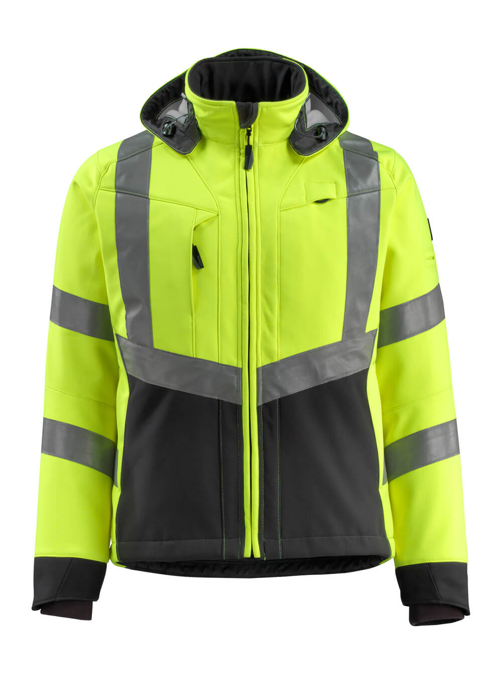 MASCOT® Blackpool SAFE SUPREME Softshelljacke in Hi-vis Gelb/Schwarz, zweifarbige Winterwarnschutzjacke mit Reflexstreifen, Größe 2XL, Frontansicht