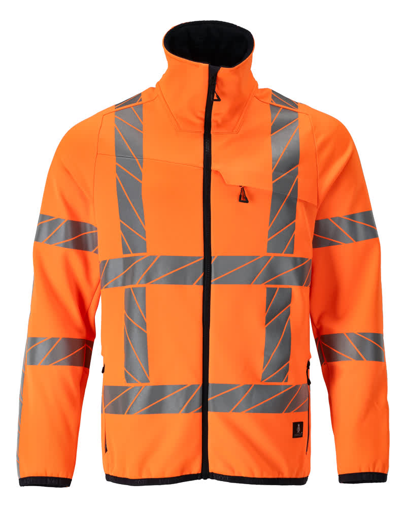Fluoreszierende MASCOT® ACCELERATE SAFE Fleecejacke in Hi-Vis Orange, Größe 2XL, mit vertikalem und horizontalem Reflexband, Stehkragen und Reißverschlusstaschen