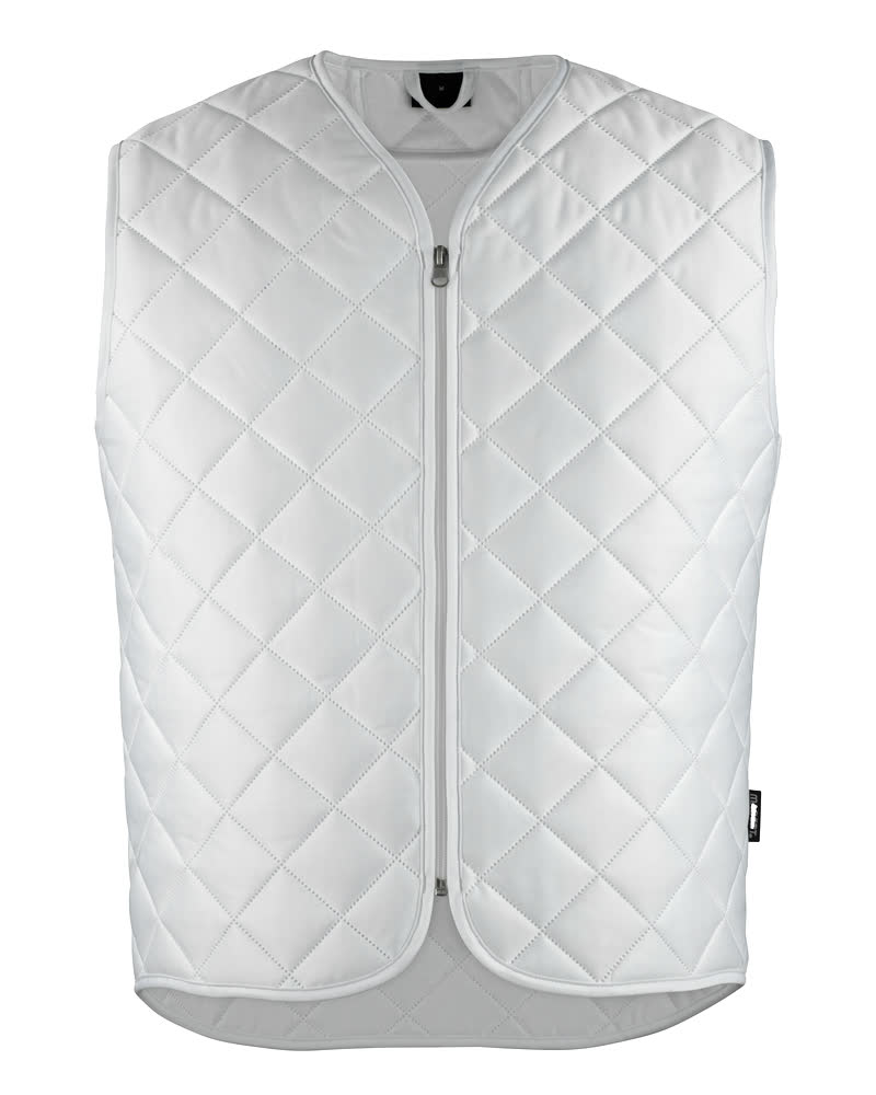 MASCOT® ORIGINALS Thermoweste in Weiß, Größe 2XL, gesteppte Arbeitsweste mit durchgehendem Reißverschluss, isolierender Polyesterwattierung und verlängertem Rückenteil, geeignet für Industriewäsche
