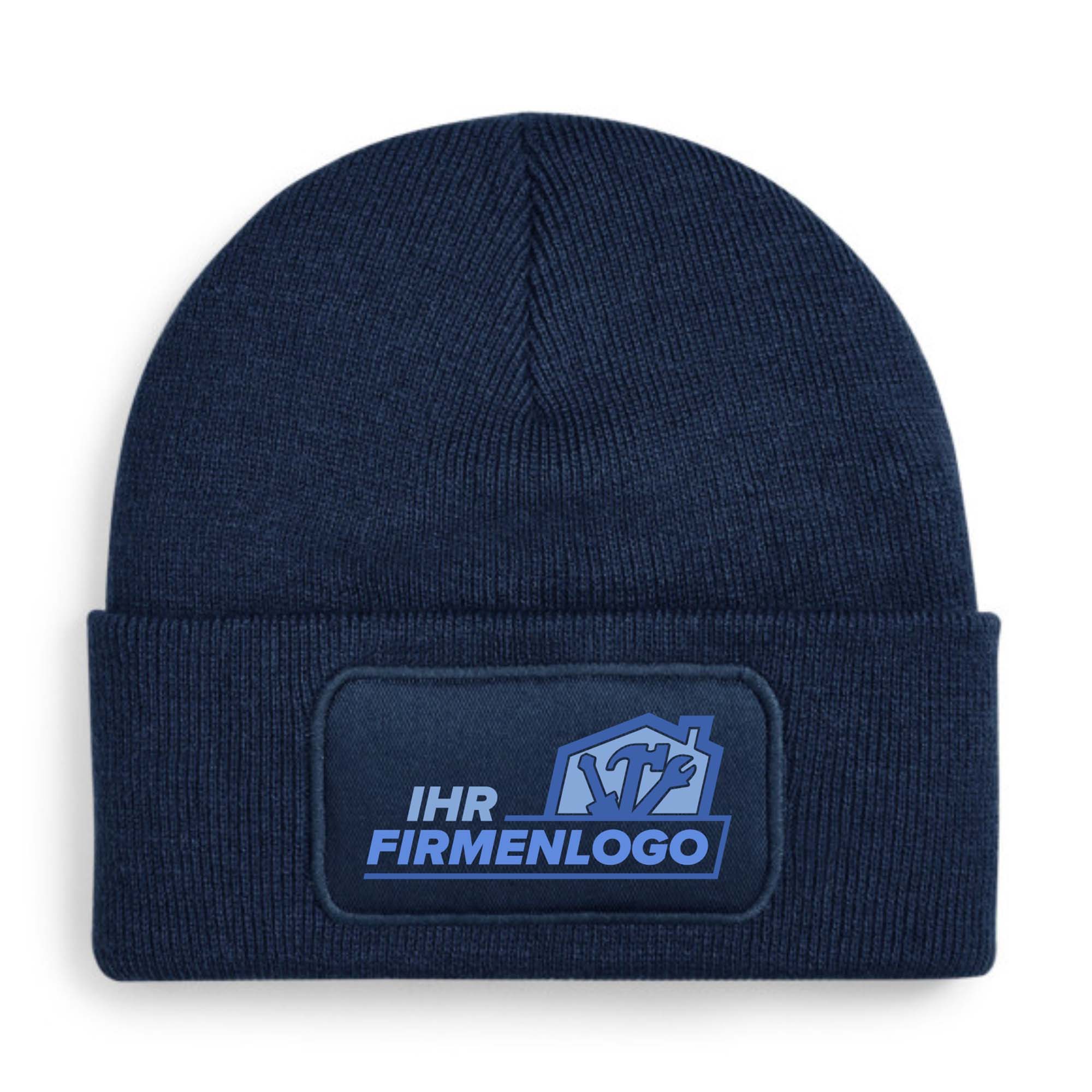 Navy Handwerker Beanie Wintermütze mit Kundenlogo von Zero D
