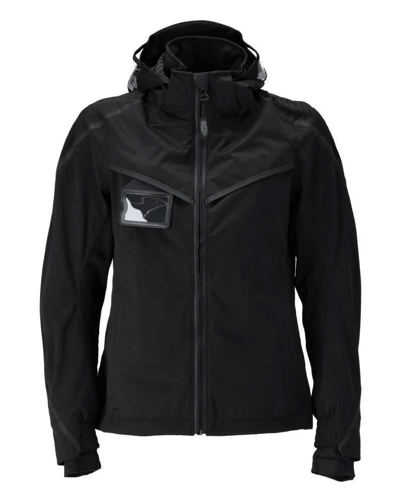 Vorderansicht der MASCOT® CUSTOMIZED Hardshelljacke in Damenpassform, Winterjacke mit Kapuze und Reißverschluss, Farbe Waldgrün, Größe XS