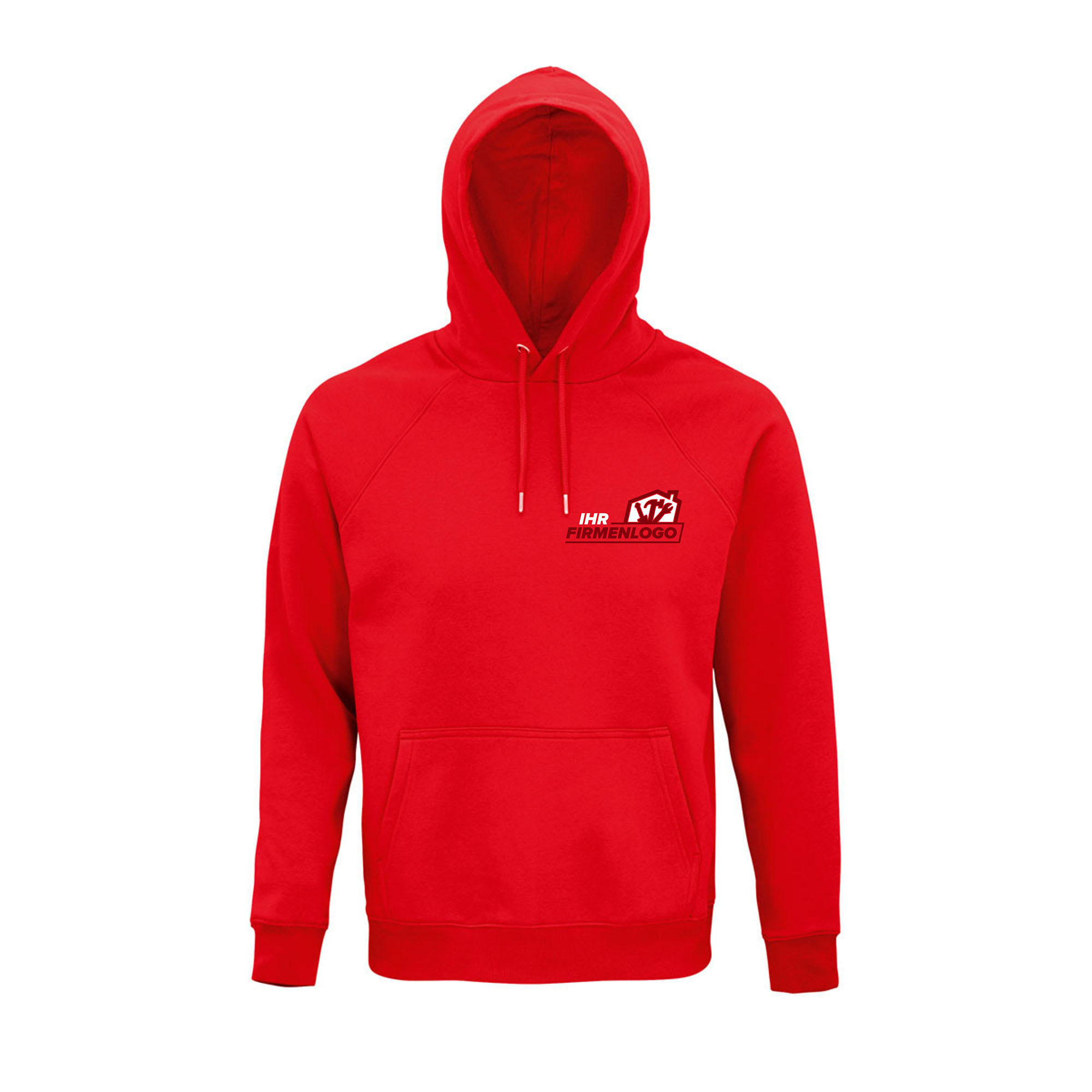 Roter Handwerker Hoodie von Zero Dust mit Kundenlogo vorne