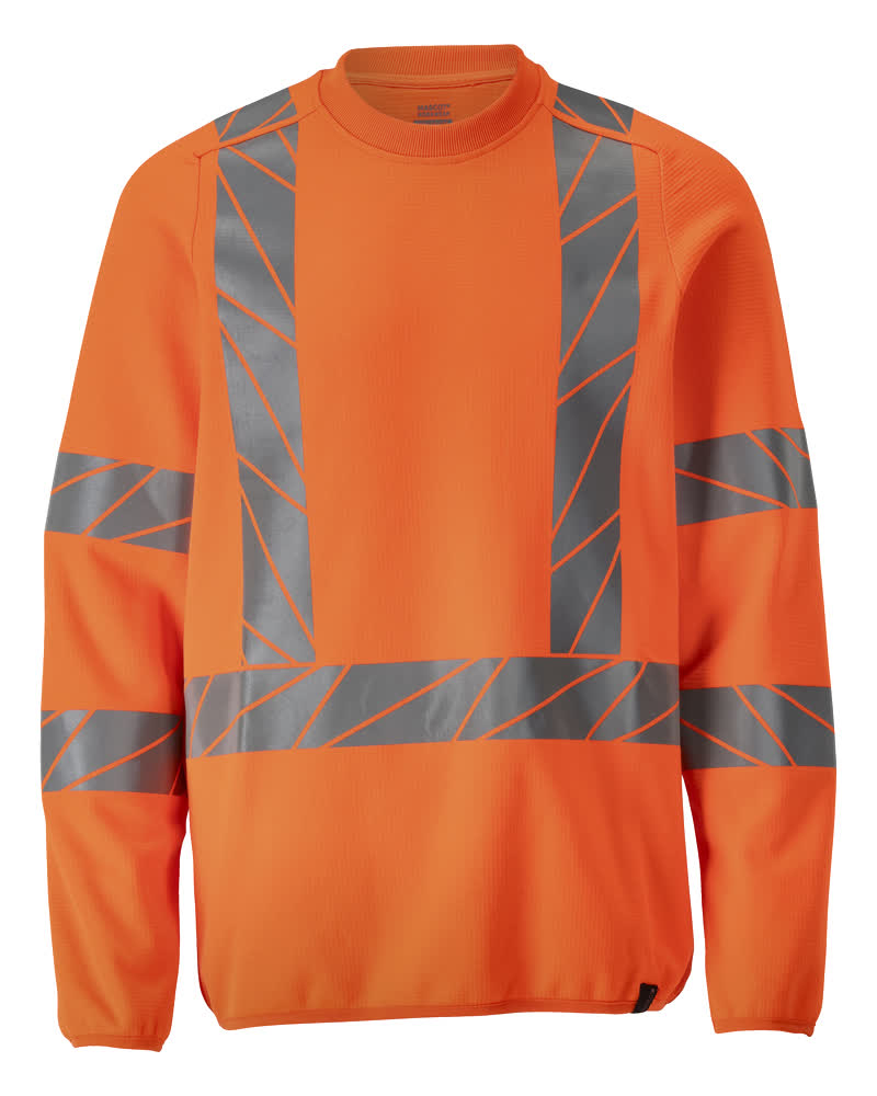 MASCOT® ACCELERATE SAFE Sweatshirt in fluoreszierendem Hi-Vis Orange mit elastischen Reflexstreifen, moderner Passform und strapazierfähigem Polyester-Baumwoll-Mix