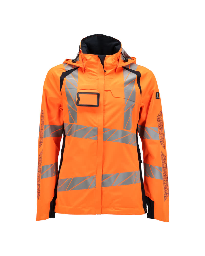 MASCOT® ACCELERATE SAFE Hardshelljacke für Damen in Hi-Vis Orange mit Reflexstreifen, abnehmbarer Kapuze und wasserdichten Reißverschlüssen
