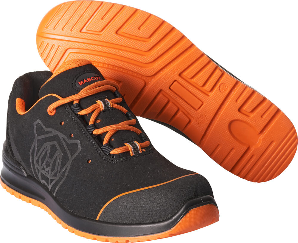 MASCOT® FOOTWEAR CLASSIC Sicherheitsschuhe in Schwarz/Hellorange, Größe 35, mit rutschhemmender Sohle und sportlichem Design