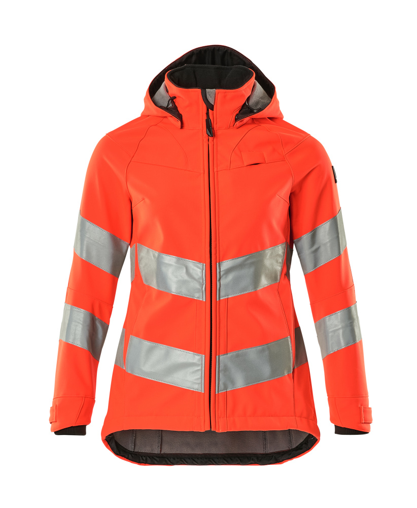 MASCOT® SAFE SUPREME Softshelljacke in Hi-vis Rot, Damenpassform 2XL, zweifarbige Winterwarnschutzjacke mit Reflexstreifen und Kapuze