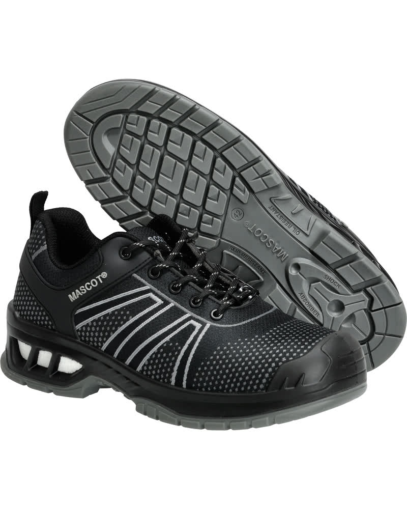 MASCOT® FOOTWEAR ENERGY Sicherheitsschuhe in Schwarz/Anthrazit, metallfrei mit Komposit-Zehenschutzkappe, textiler Durchtrittschutzsohle und rutschfester, stoßdämpfender PU/PU-Laufsohle