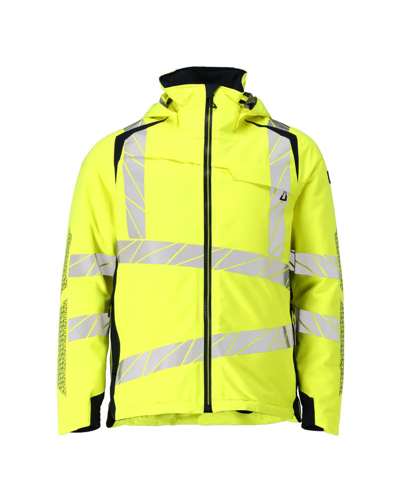 MASCOT® ACCELERATE SAFE Winterjacke in Hi-Vis Gelb/Schwarzblau, zweifarbige Winterwarnschutzjacke mit reflektierenden Streifen, Größe 2XL