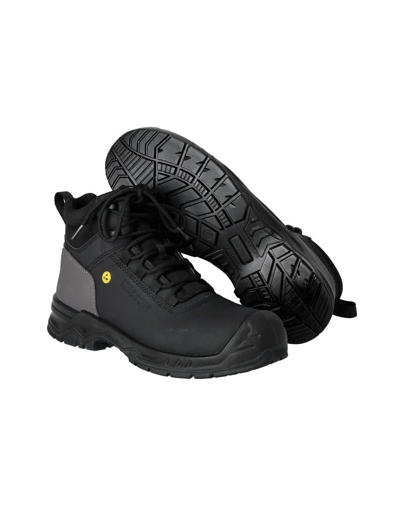Schwarze MASCOT® FOOTWEAR CLASSIC Sicherheitsstiefel mit Schnürverschluss, Komposit-Zehenkappe, PU-Spitzenschutz, MASCOLAYER® Durchtrittschutz und profilierter, hitzebeständiger Non-Marking Laufsohle