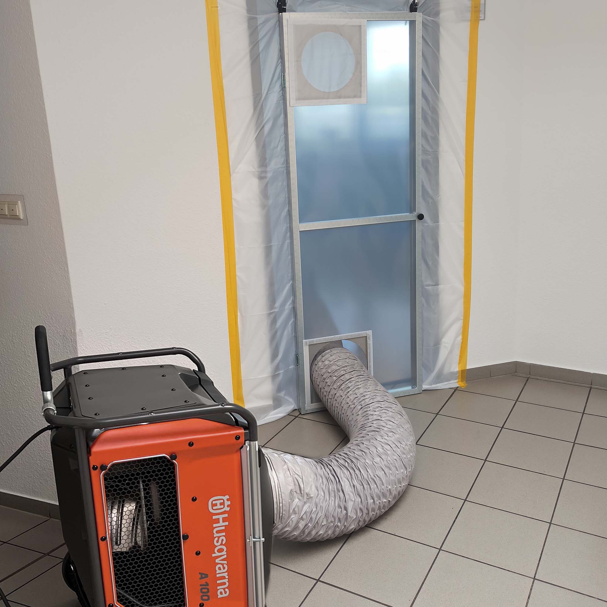 Husqvarna A100 Bau-Luftreiniger mit Schlauch und Pendeltür