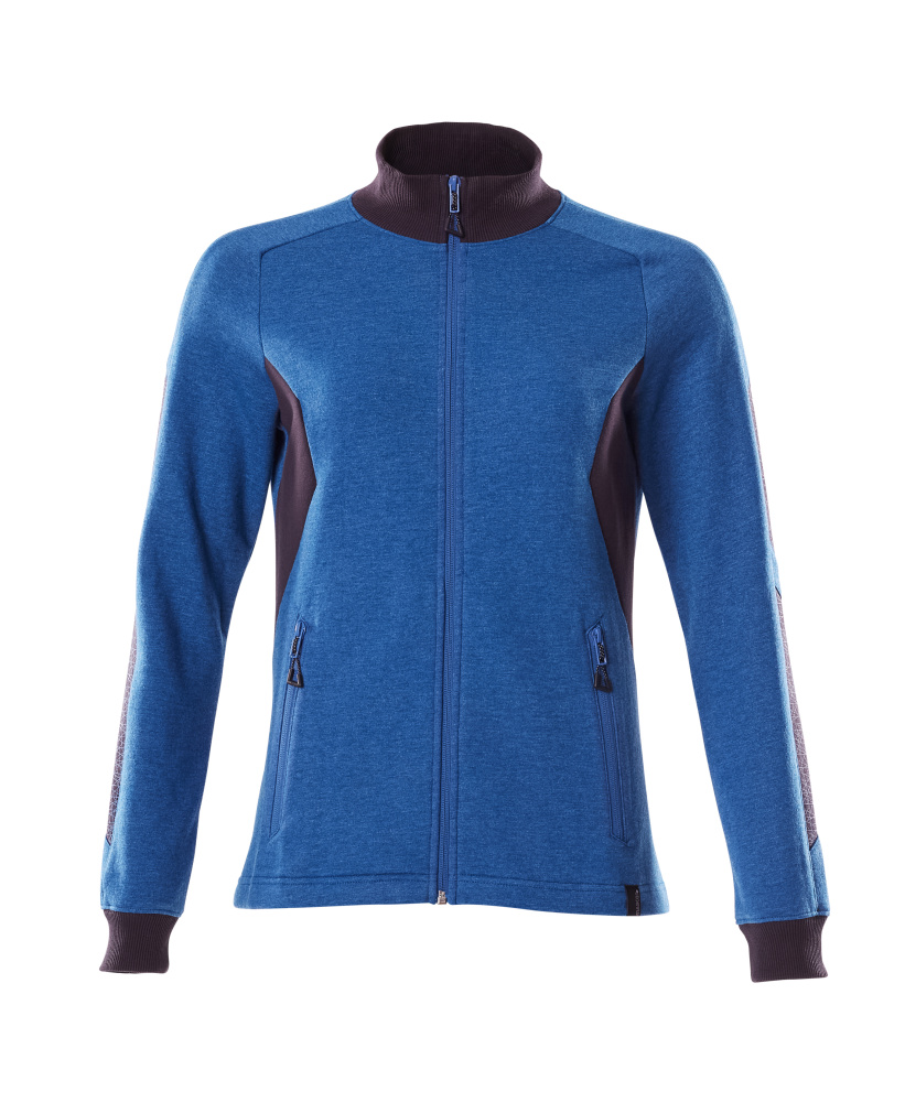 Vorderansicht MASCOT® ACCELERATE Sweatshirt mit Reißverschluss, Damen-Arbeitsbekleidung in Azurblau/Schwarzblau, Größe 2XLONE