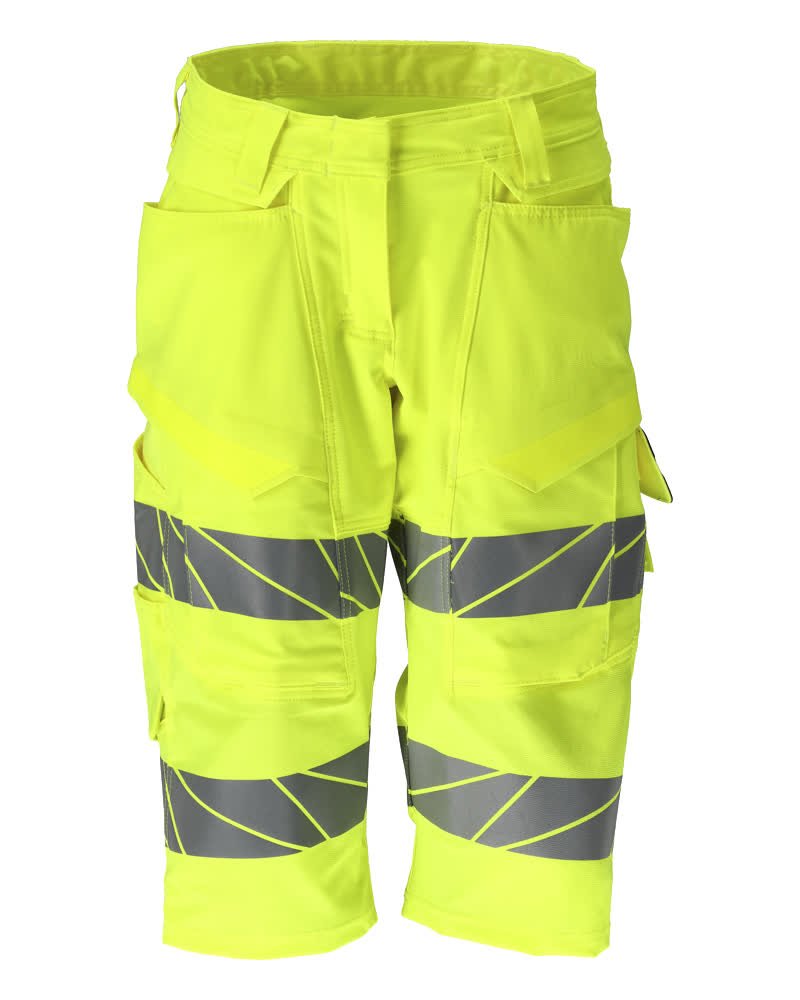 MASCOT® ACCELERATE SAFE lange Shorts in Hi-vis Gelb C34, zweifarbige Damen-Warnschutzbekleidung mit Reflexstreifen und praktischen Taschen