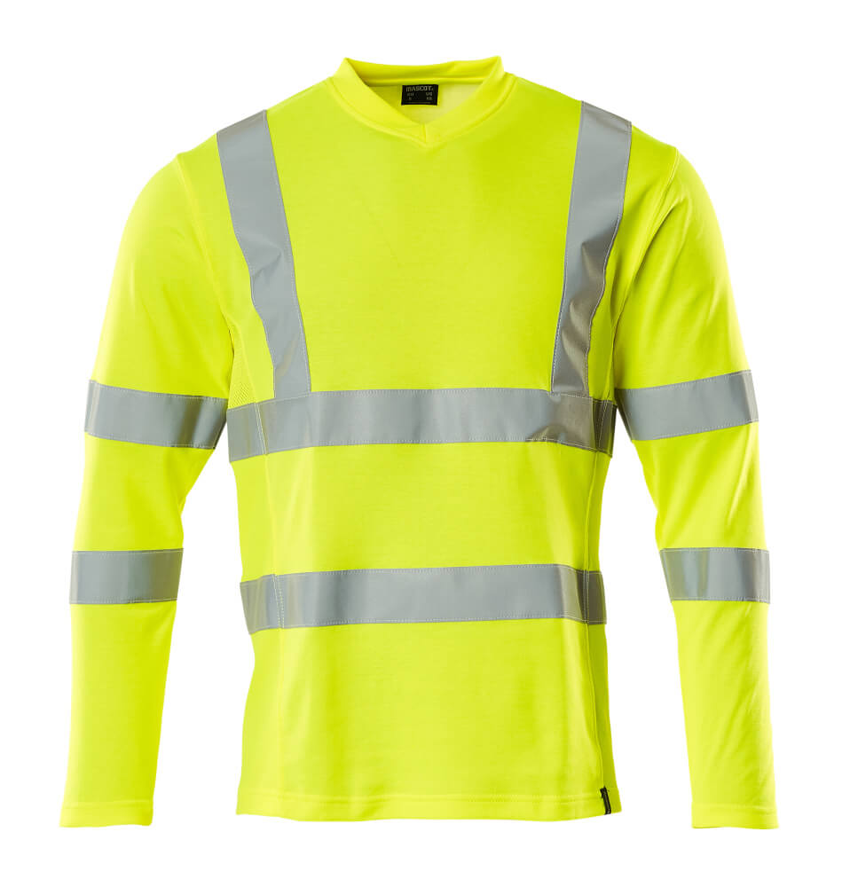 MASCOT® SAFE CLASSIC Langarmshirt in Hi-Vis Gelb, Größe 2XL, mit umlaufenden Reflexstreifen als einfarbige Warnschutzbekleidung für hohe Sichtbarkeit