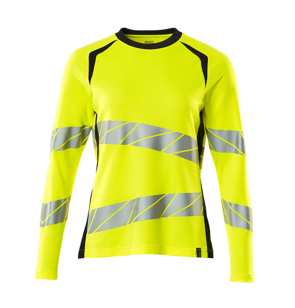 MASCOT® ACCELERATE SAFE zweifarbiges Warnschutz-Langarmshirt in Damenpassform, Hi-Vis Gelb/Schwarzblau mit reflektierenden Streifen, Größe 2XLONE