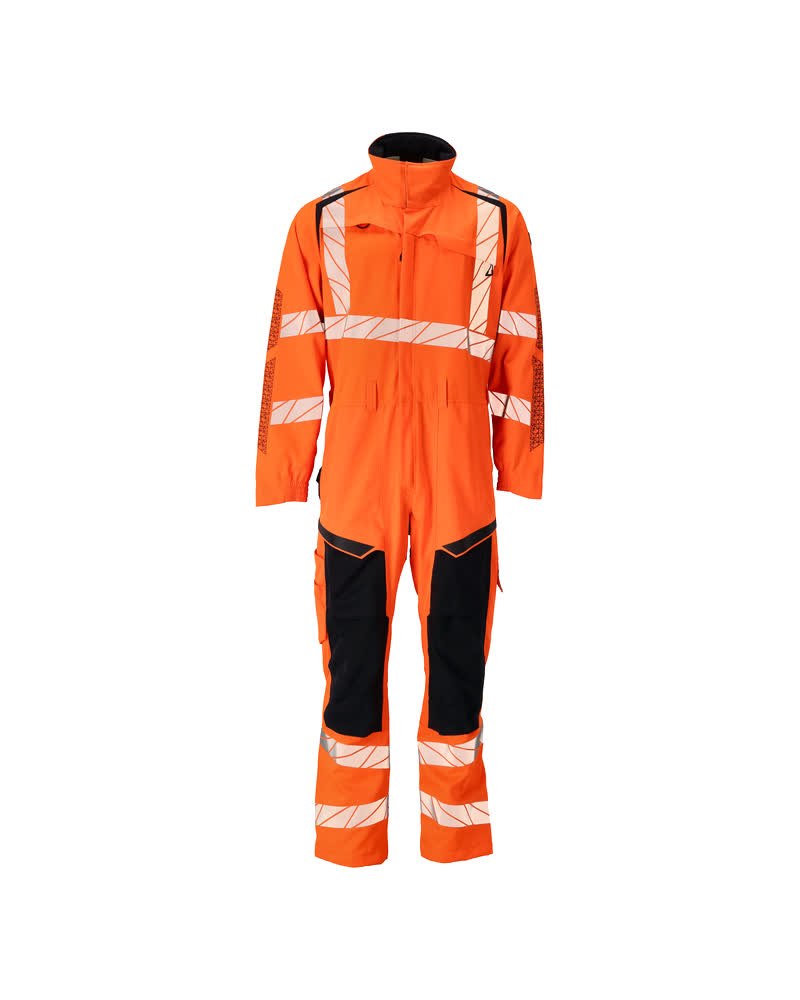 MASCOT® ACCELERATE SAFE Overall mit Knietaschen, orange-schwarze Warnschutz-Arbeitskleidung mit Reflexstreifen für hohe Sichtbarkeit