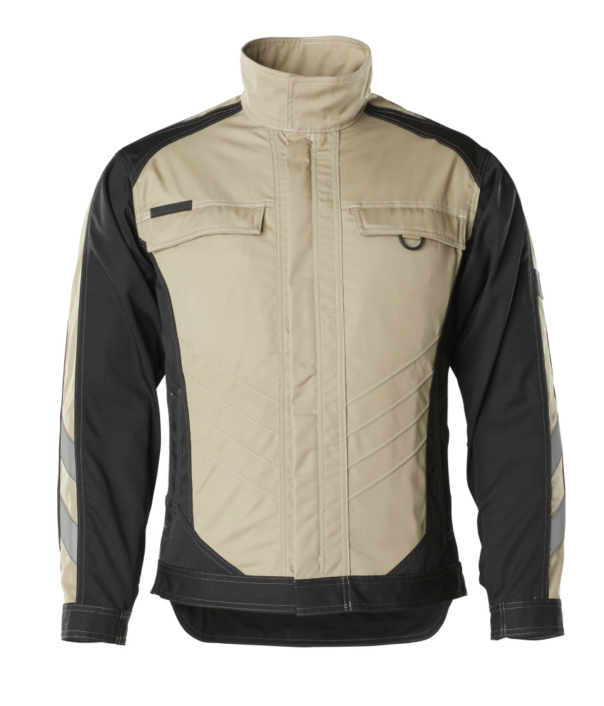 MASCOT® Fulda UNIQUE Arbeitsjacke in Hellkhaki/Schwarz, Größe 2XL, robuste Berufsbekleidung mit hohem Kragen und Fronttaschen