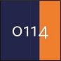 Quadratisches Logo mit weißer Zahl 0114 auf dunkelblauem Feld und orangem Streifen rechts