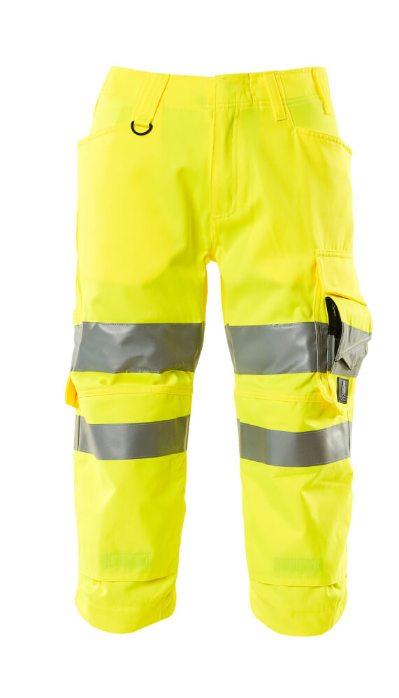 MASCOT® SAFE SUPREME Dreiviertel-Hose mit Knietaschen in Hi-vis Gelb C44, zweifarbige Warnschutz-Arbeitshose mit Reflexstreifen für hohe Sichtbarkeit